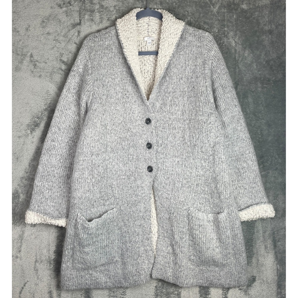 J. Jill Sweater Cardigan Womens XL Gray Duster Button Front‎ Sherpa Lined Cozy